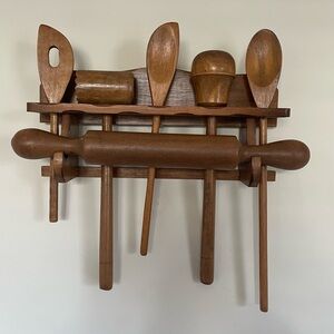 *SOLD* Vintage Hanging Wooden Utensil Holder Wall Mount